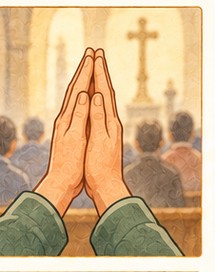 Illustration de l'étape 14 de la messe : On prie pour les autres