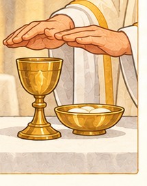 Illustration de l'étape 18 de la messe : « Élevons notre cœur »