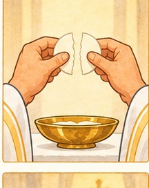 Illustration de l'étape 25 de la messe : Le pain rompu, l'Agneau de Dieu